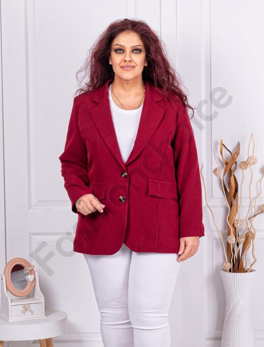 Sacou maxi elegant cu rever si doi nasturi-bordo cod 2609-7