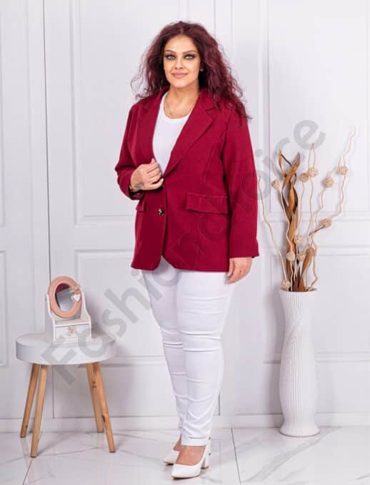 Sacou maxi elegant cu rever si doi nasturi-bordo cod 2609-7