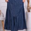 Fusta maxi din denim cu elastic in talie si volane-albastru inchis cod 3224