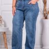 Blugi maxi Baggy cu pietricele pe buzunare-albastru cod 25012