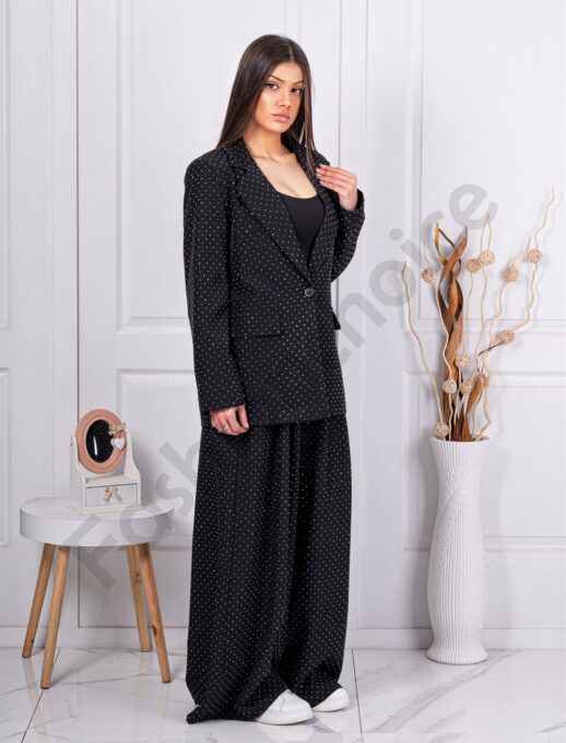 Set de dama elegant cu pietricele argintii-negru cod 11577