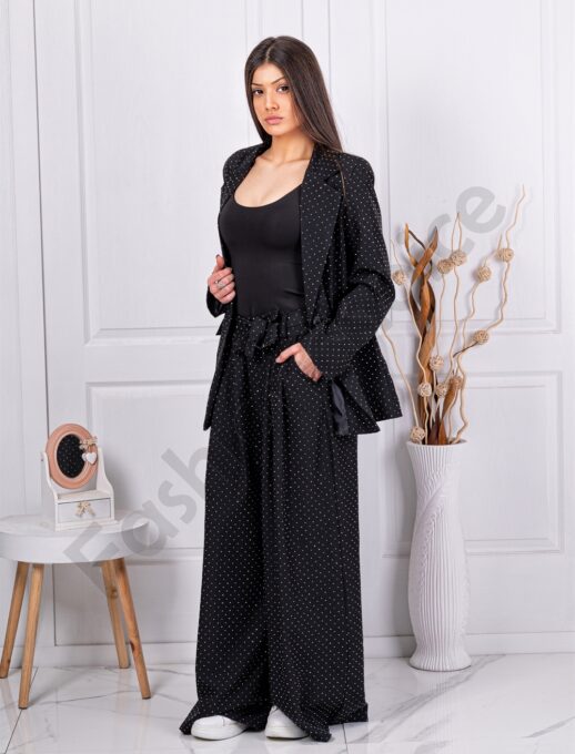 Set de dama elegant cu pietricele argintii-negru cod 11577