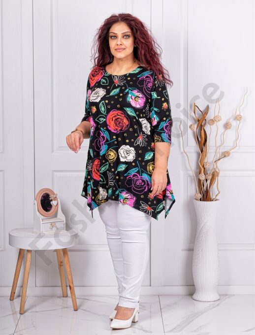 Tunica maxi in clos cu imprimeu multicolor-negru cod 25355-14