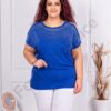 Bluza maxi cu umeri decupati si decoratie cu pietricele-albastru regal cod 251-3
