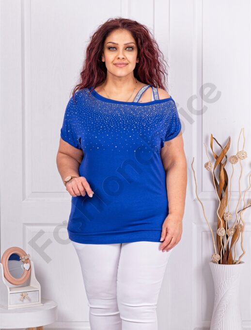 Bluza maxi cu pietricele si curea incrucisata-albastru regal cod 252-3