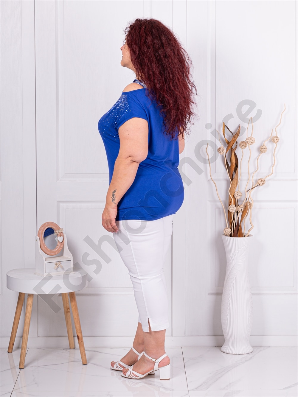 Bluza maxi cu pietricele si curea incrucisata-albastru regal cod 252-3