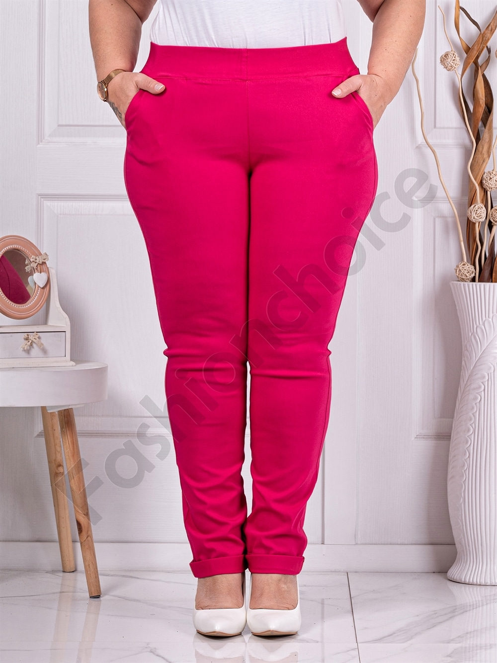 Pantalon elegant maxi cu efect Push Up-fucsia cod 24348-17