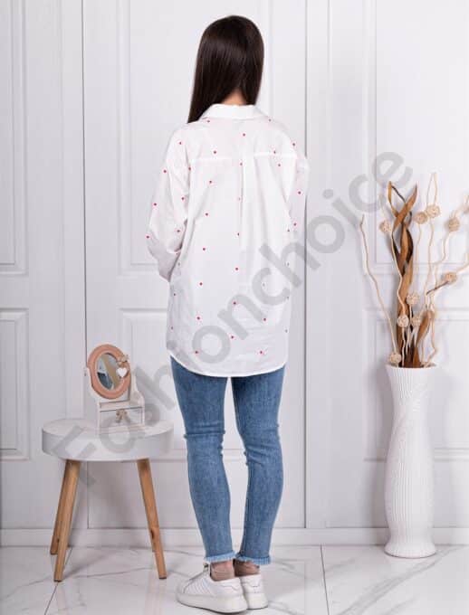 Camasa alba de dama cu inimioare brodate rosii cod 62387-2