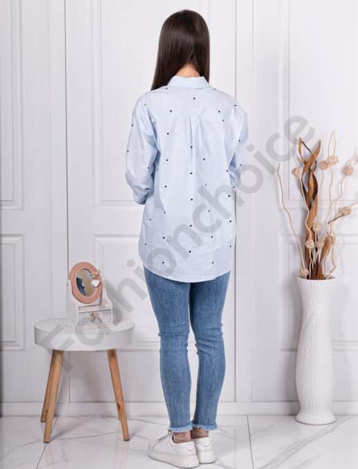 Camasa de dama cu inimioare brodate-albastru cod 62387-4