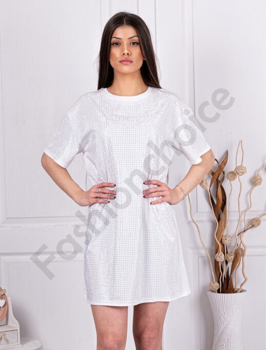 Rochie cu croi lejer si decoratie cu pietricele-alb cod 6017-1