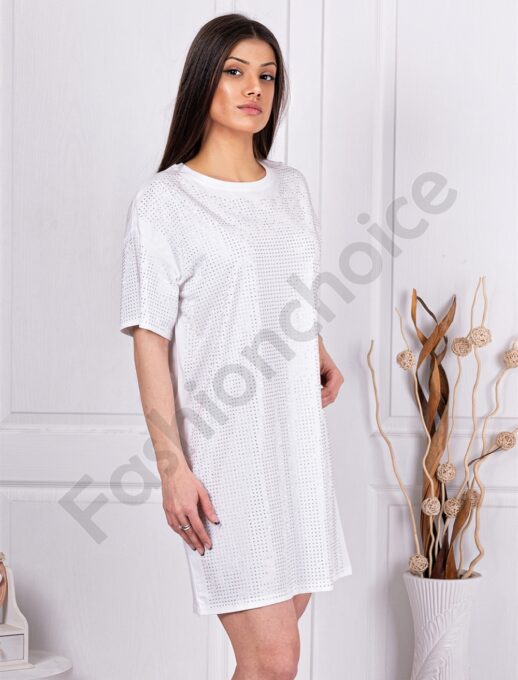 Rochie cu croi lejer si decoratie cu pietricele-alb cod 6017-1