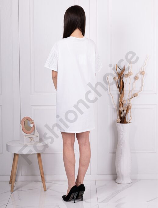 Rochie cu croi lejer si decoratie cu pietricele-alb cod 6017-1