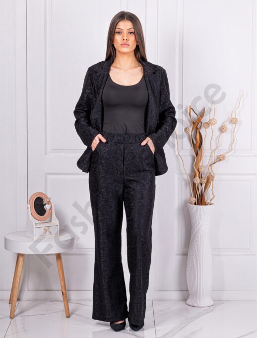 Set de dama elegant din dantela cu sacou si pantalon-negru cod 2152
