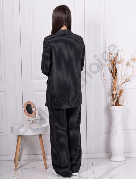 Set de dama Oversize cu sacou si pantalon in dungi-negru cod 3699