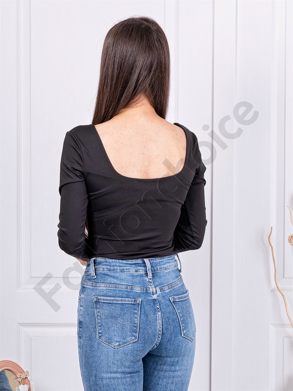 Body de dama cu maneca lunga-negru cod 6734