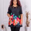 Tunica maxi in clos cu dantela pe decolteu-flori multicolor cod 25911-1