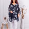 Tunica tip poncho din sifon cu flori albi-albastru cod 255021-13