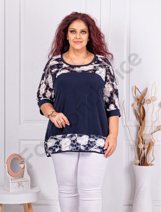 Tunica maxi cu tull din flori albi si buline cod 23022
