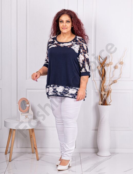 Tunica maxi cu tull din flori albi si buline cod 23022