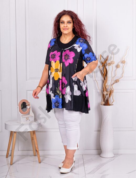 Tunica maxi in clos cu imprimeu flori mari si buzunare cod 25038