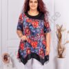 Tunica maxi in clos cu bordur din material lucios-flori rosii cod 250972