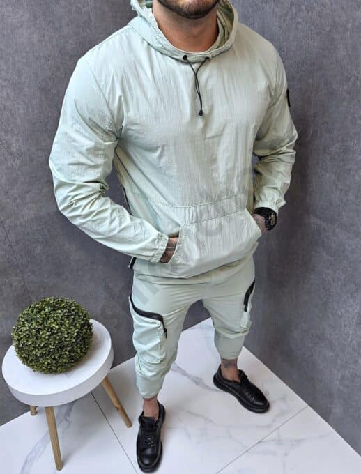Compleu pentru barbati din fas cu hanorac tip hoodie-menta cod 0078-1