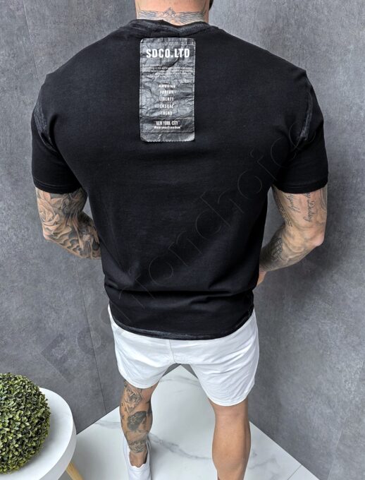 Tricou barbati cu design modern si imprimeu FWS-negru cod 708