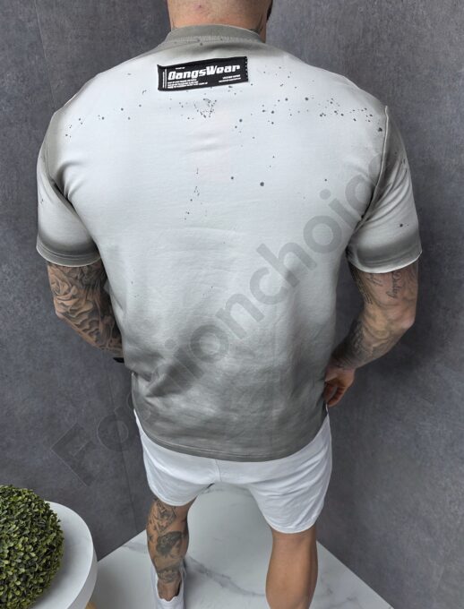 Tricou barbati cu imprimeu in degrade si inscriptii-sampanie cod 272-1