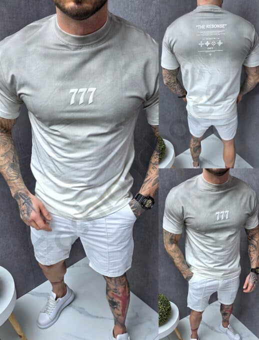 Tricou barbati cu imprimeu in degrade-sampanie cod 271-1