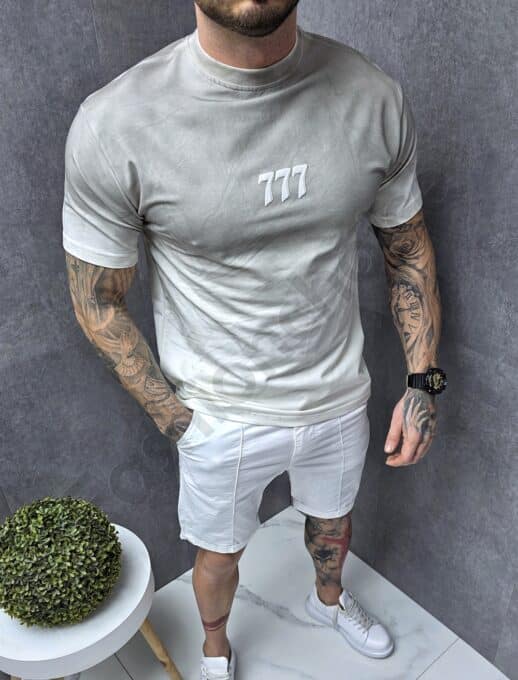 Tricou barbati cu imprimeu in degrade-sampanie cod 271-1