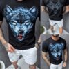 Tricou barbati cu impriemeu neon lup-negru cod 5414-1