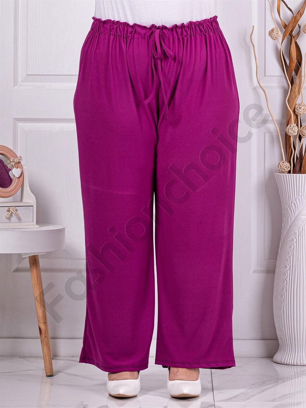 Pantalon maxi cu croi lejer si elastic in talie-magenta cod 5422-1