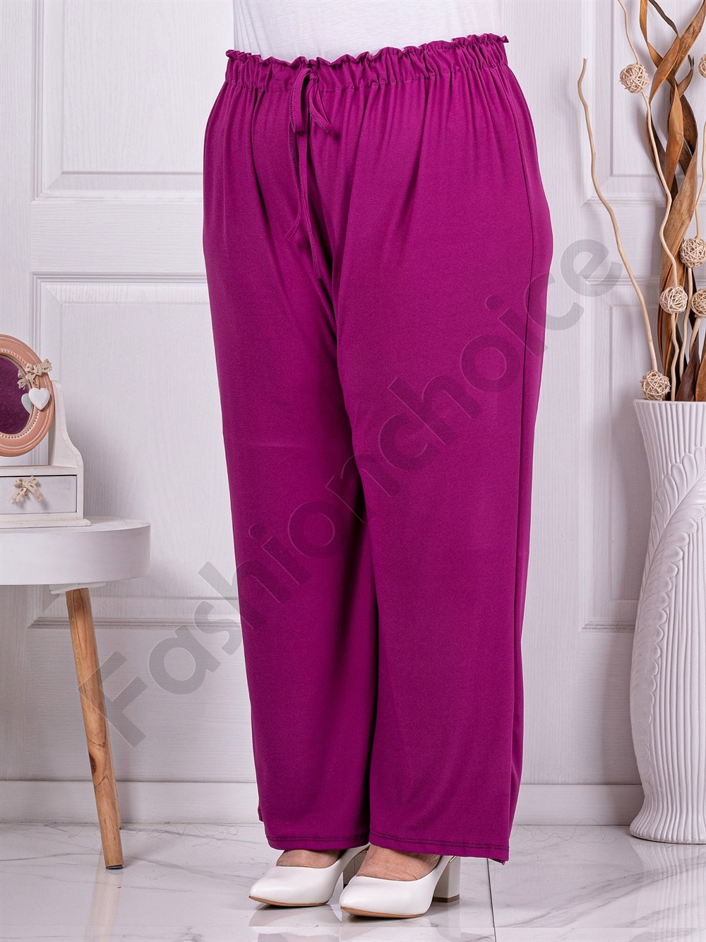 Pantalon maxi cu croi lejer si elastic in talie-magenta cod 5422-1