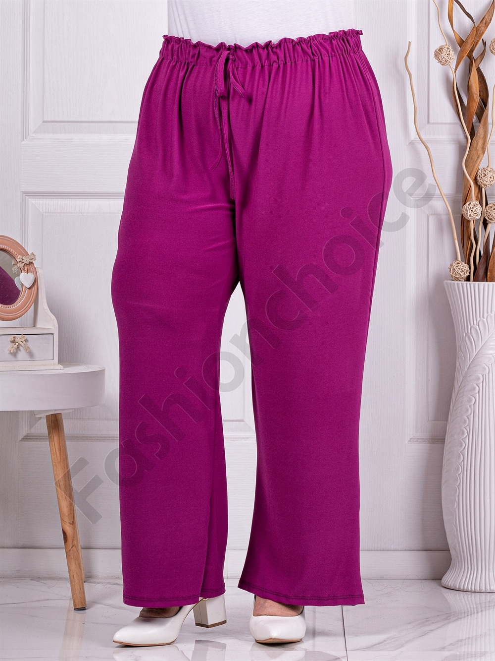 Pantalon maxi cu croi lejer si elastic in talie-magenta cod 5422-1