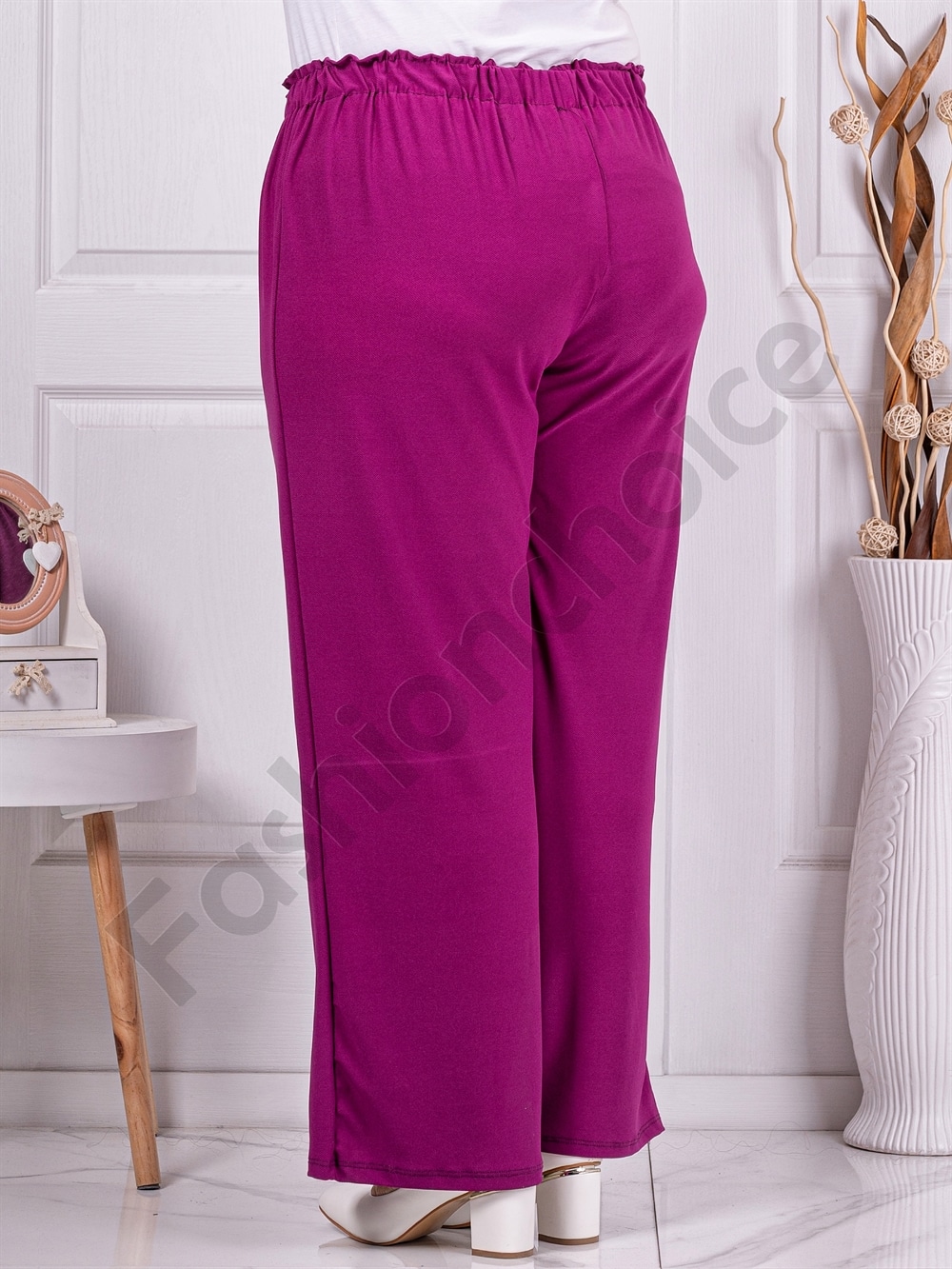 Pantalon maxi cu croi lejer si elastic in talie-magenta cod 5422-1