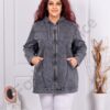 Jacheta maxi din denim cu gluga si broderie Fashion Style-grafit cod 9196-1