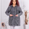 Jacheta maxi din denim cu gluga si emblema din piele-grafit cod 8959