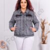 Geaca maxi din denim cu aplicatie din pietricele pe umeri-gri cod 9018-1