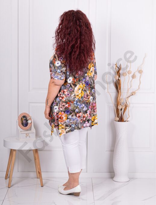 Tunica maxi asimetrica cu imprimeu flori galbene cod 2521018-2