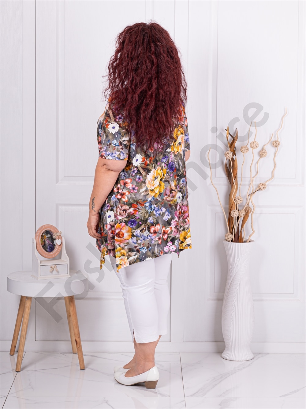 Tunica maxi asimetrica cu imprimeu flori galbene cod 2521018-2