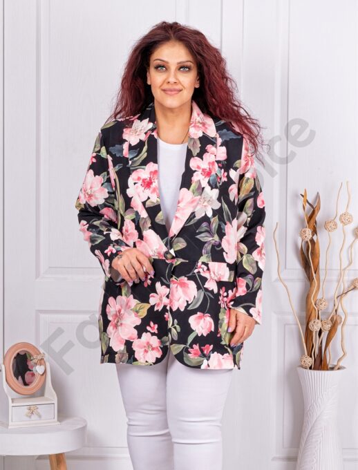 Sacou super maxi elegant cu imprimeu flori roz cod 230463