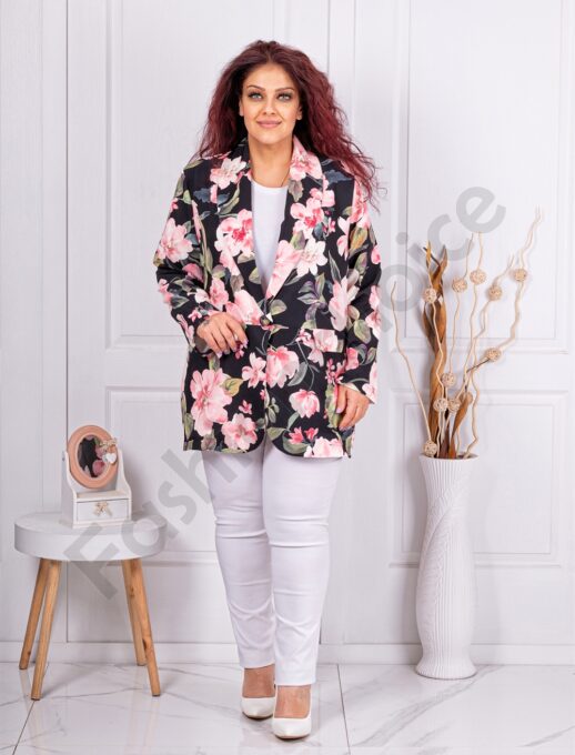 Sacou super maxi elegant cu imprimeu flori roz cod 230463