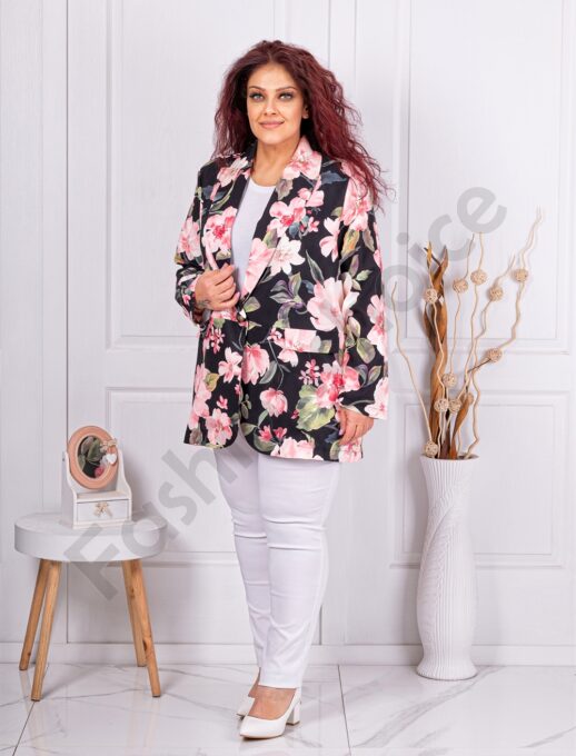 Sacou super maxi elegant cu imprimeu flori roz cod 230463