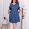 Rochie maxi din denim cu buzunare si nasturi pe decolteu cod 315