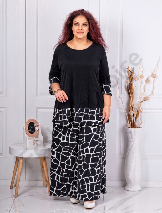 Set maxi elegant cu imprimeu figuri abstracte-negru/alb cod 10010