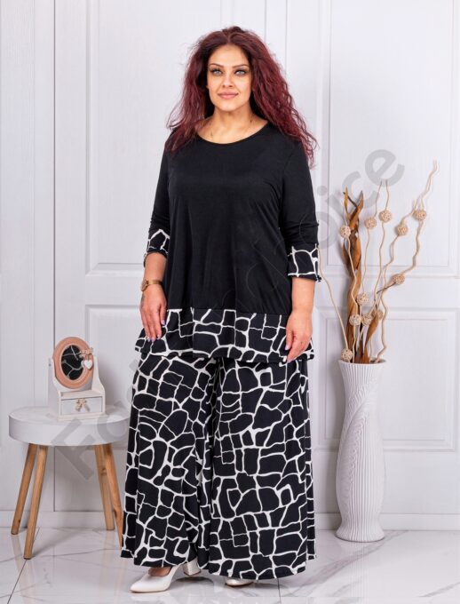 Set maxi elegant cu imprimeu figuri abstracte-negru/alb cod 10010