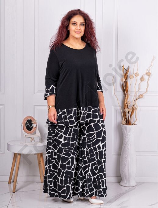 Set maxi elegant cu imprimeu figuri abstracte-negru/alb cod 10010