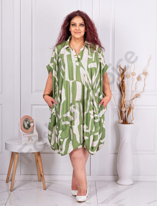 Rochie maxi cu guler si design modern-verde cod 532-A6-1
