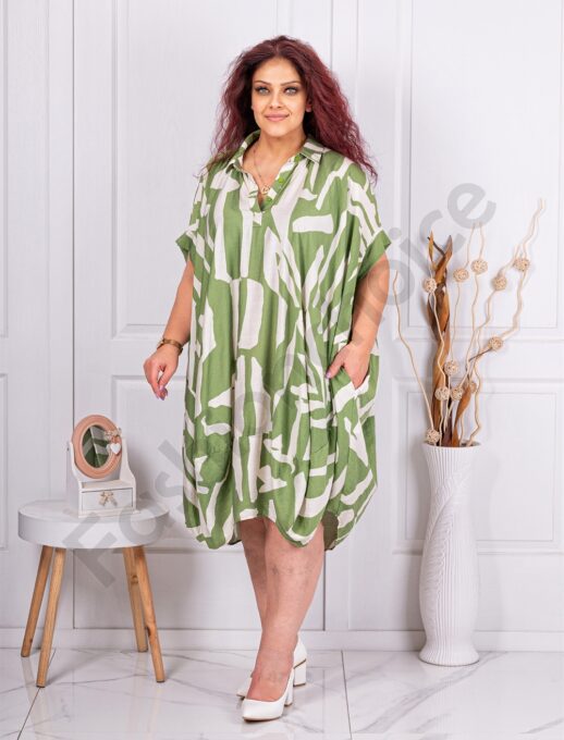 Rochie maxi cu guler si design modern-verde cod 532-A6-1