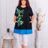 Tunica maxi lunga cu imprimeu floral si pietricele-albastru regal cod 1807